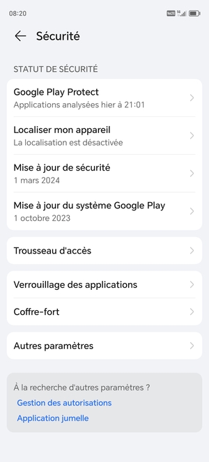 Sélectionnez Autres paramètres