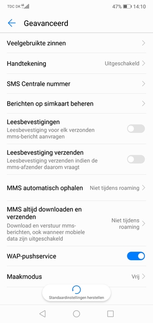Selecteer SMS Centrale nummer