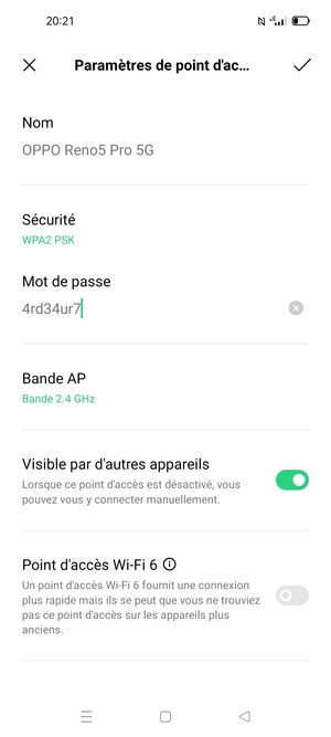 Saisissez un mot de passe de hotspot Wi-Fi d'au moins 8 caractères et sélectionnez OK