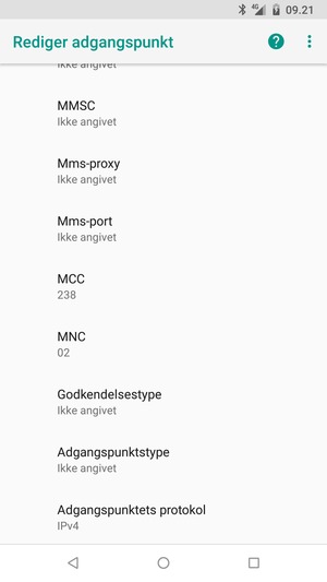 Scroll ned og indtast MMS-oplysninger