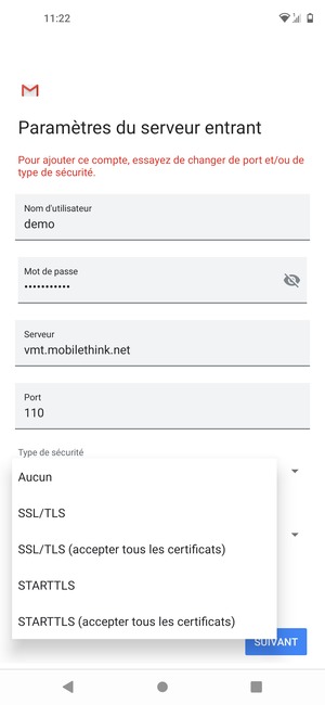 Sélectionnez Aucun puis SUIVANT
