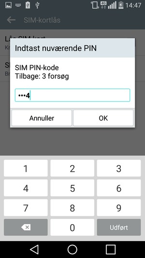 Indtast din Nuværende SIM PIN-kode og vælg OK