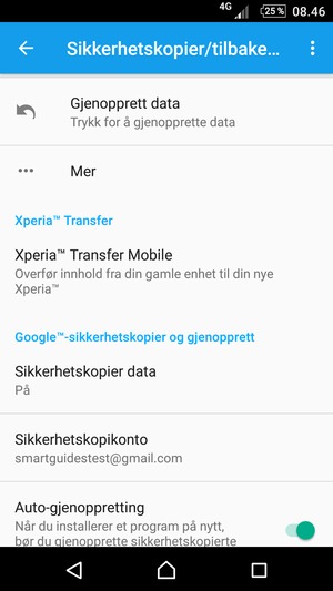 Velg Sikkerhetskopikonto
