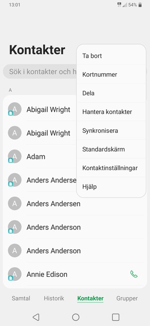 Välj Hantera kontakter
