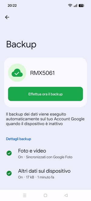 Seleziona Effectua ora il backup