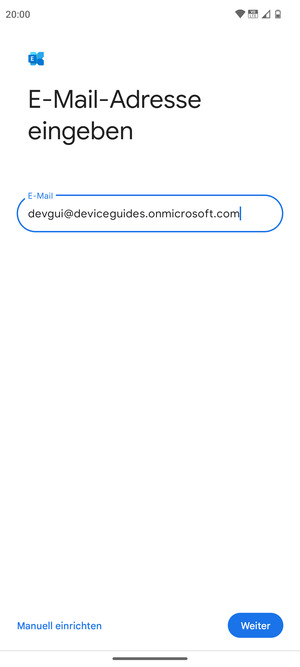 Geben Sie Ihre E-Mail-Adresse ein und wählen Sie Manuell einrichten