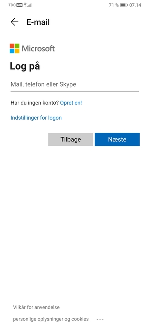 Indtast din Hotmail adresse og vælg Næste