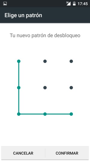 Dibuje de nuevo el patrón de desbloqueo y seleccione CONFIRMAR