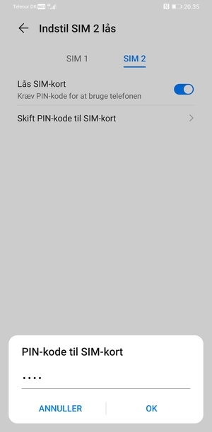 Indtast din Gamle PIN-kode til SIM-kort og vælg OK