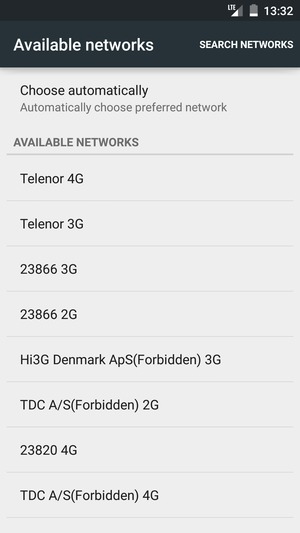 Select a network operator from the list