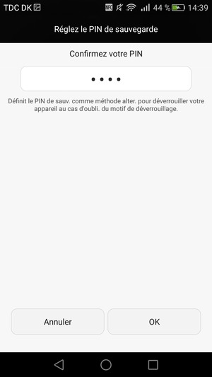 Veuillez confirmer votre PIN de sauvegarde et sélectionner OK