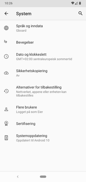 Velg Sikkerhetskopiering