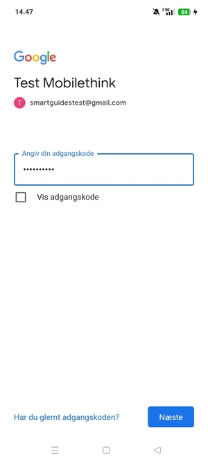 Indtast din adgangskode og vælg Næste