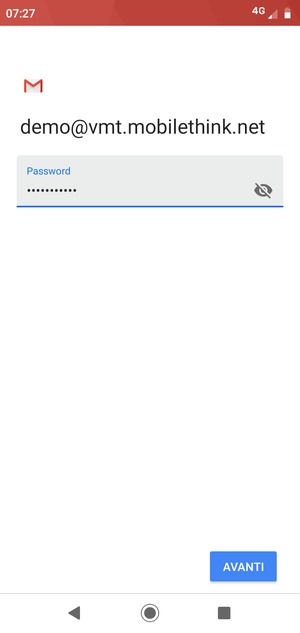 Inserisci la tua password e seleziona AVANTI