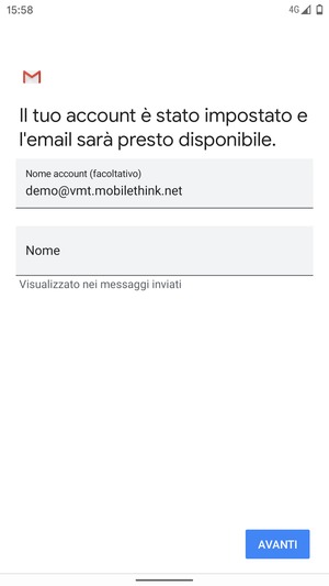 Scegli un nome per il tuo account e inserisci il tuo nome. Seleziona AVANTI