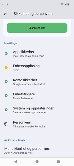Bla til og velg Mer sikkerhet og personvern