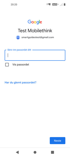 Skriv inn passord og velg Neste