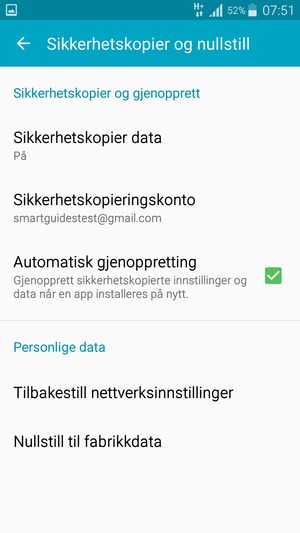 Velg Sikkerhetskopieringskonto