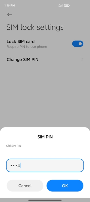 Enter your Old SIM PIN and select OK