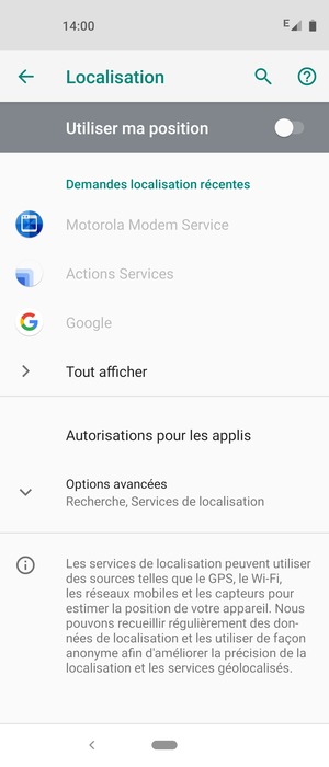 Désactiver le Utiliser ma position