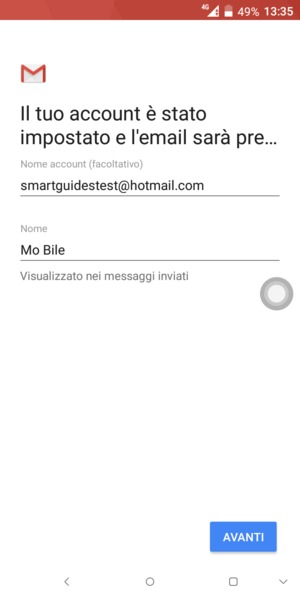 Scegli un nome per il tuo account e inserisci il tuo nome. Seleziona AVANTI