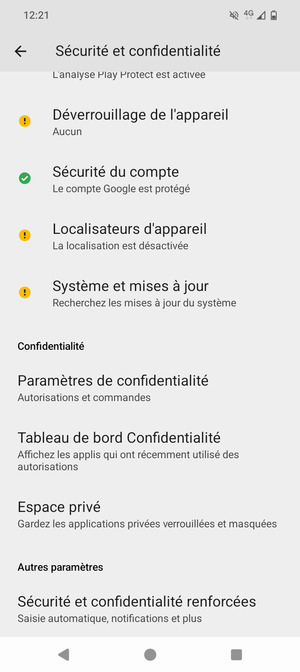 Faites défiler et sélectionnez Sécurité et confidentialité renforcées