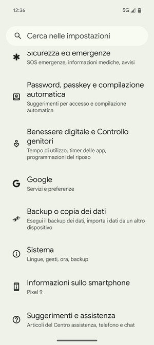 Scorri e seleziona Sistema