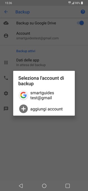 Seleziona il tuo account di backup