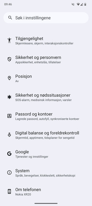 Gå tilbake til Innstillinger-menyen og velg Passord og kontoer