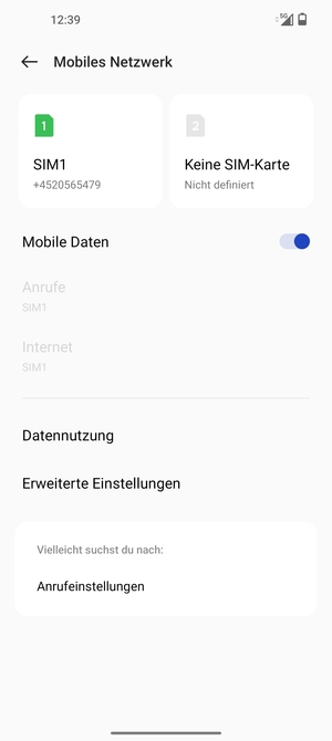 Wählen Sie SIM1 oder SIM2