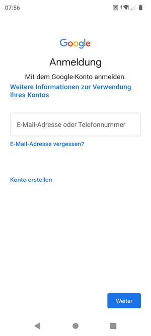 Geben Sie Ihre Gmail Adresse ein und wählen Sie Weiter