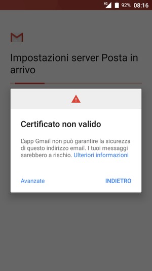 Seleziona INDIETRO