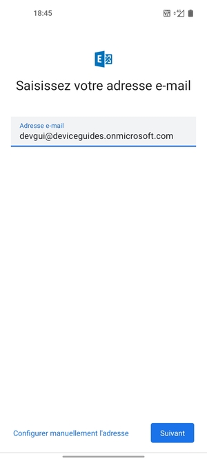 Saisissez votre adresse e-mail et sélectionnez Configurer manuellement l'adresse