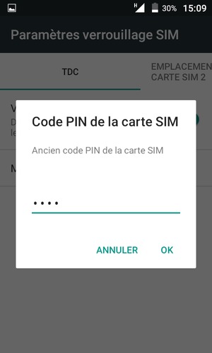 Saisissez votre Ancien code PIN de la carte SIM et sélectionnez OK