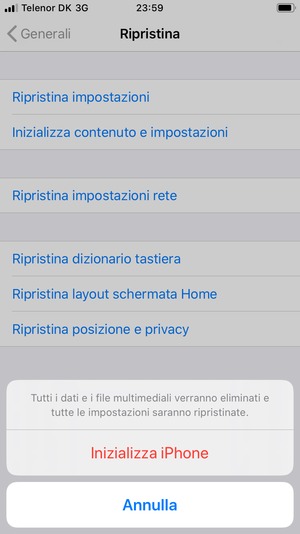 Seleziona Inizializza iPhone