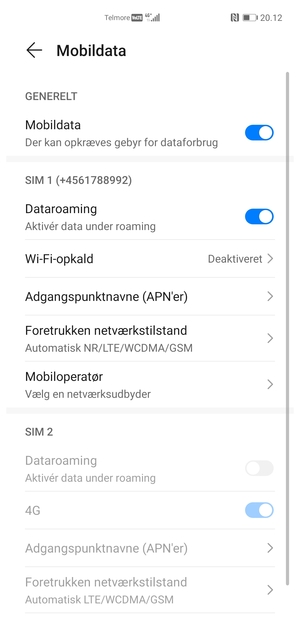 Slå Dataroaming til eller fra