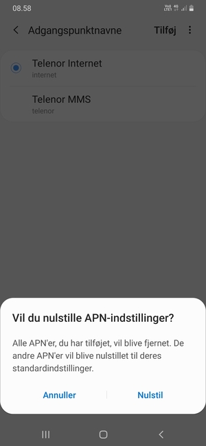Vælg Nulstil