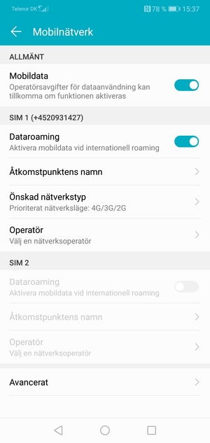 Slå på eller stäng av Dataroaming