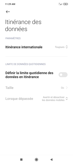 Sélectionnez Itinérance internationale
