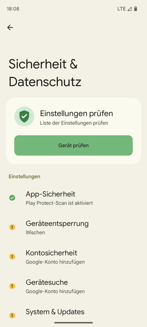 Um Ihre Bildschirmsperre zu aktivieren, gehen Sie zum Sicherheit & Datenschutz Menü und wählen Sie  Geräteentsperrung