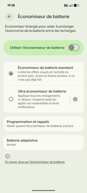 Activer le Utiliser l'économiseur de batterie