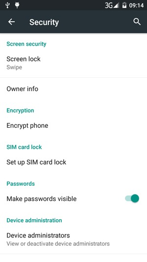 To activate your screen lock, go to the Security menu and select Screen lock
