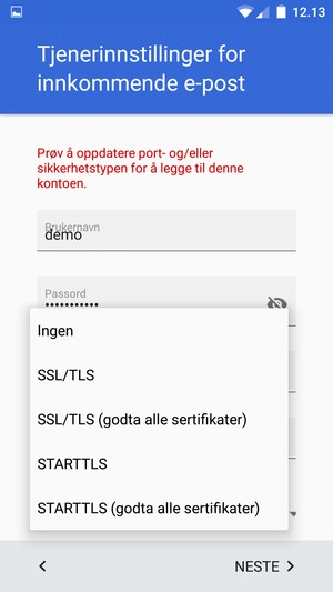 Velg Ingen og NESTE