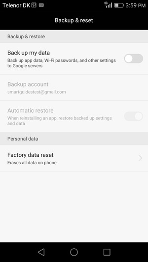 Turn on Back up my data