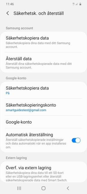 Välj Säkerhetskopieringskonto