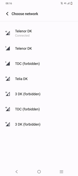 Select a network operator from the list
