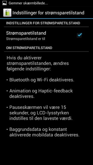 Marker tjekboksen Strømsparetilstand