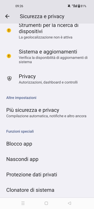 Scorri e seleziona Piú sicurezza e privacy