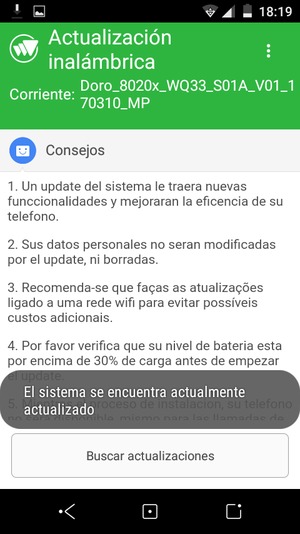 Si su teléfono está actualizado, verá la siguiente pantalla
