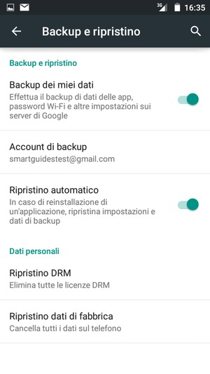 Attiva Backup dei miei dati e seleziona Account di backup
